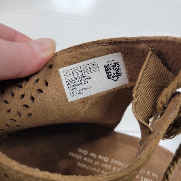 TOMS Tan Suede Leather Open Toe Sandals Heels Size 11 - Picture 3 of 10